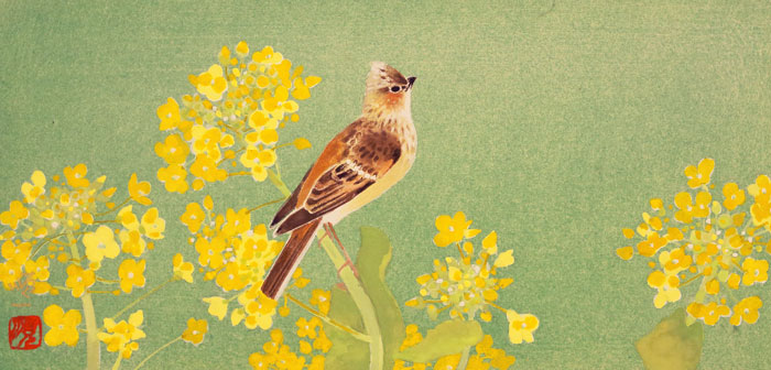 楽天市場】後藤順一『花菜』(ヒバリ)日本画 : 内田画廊