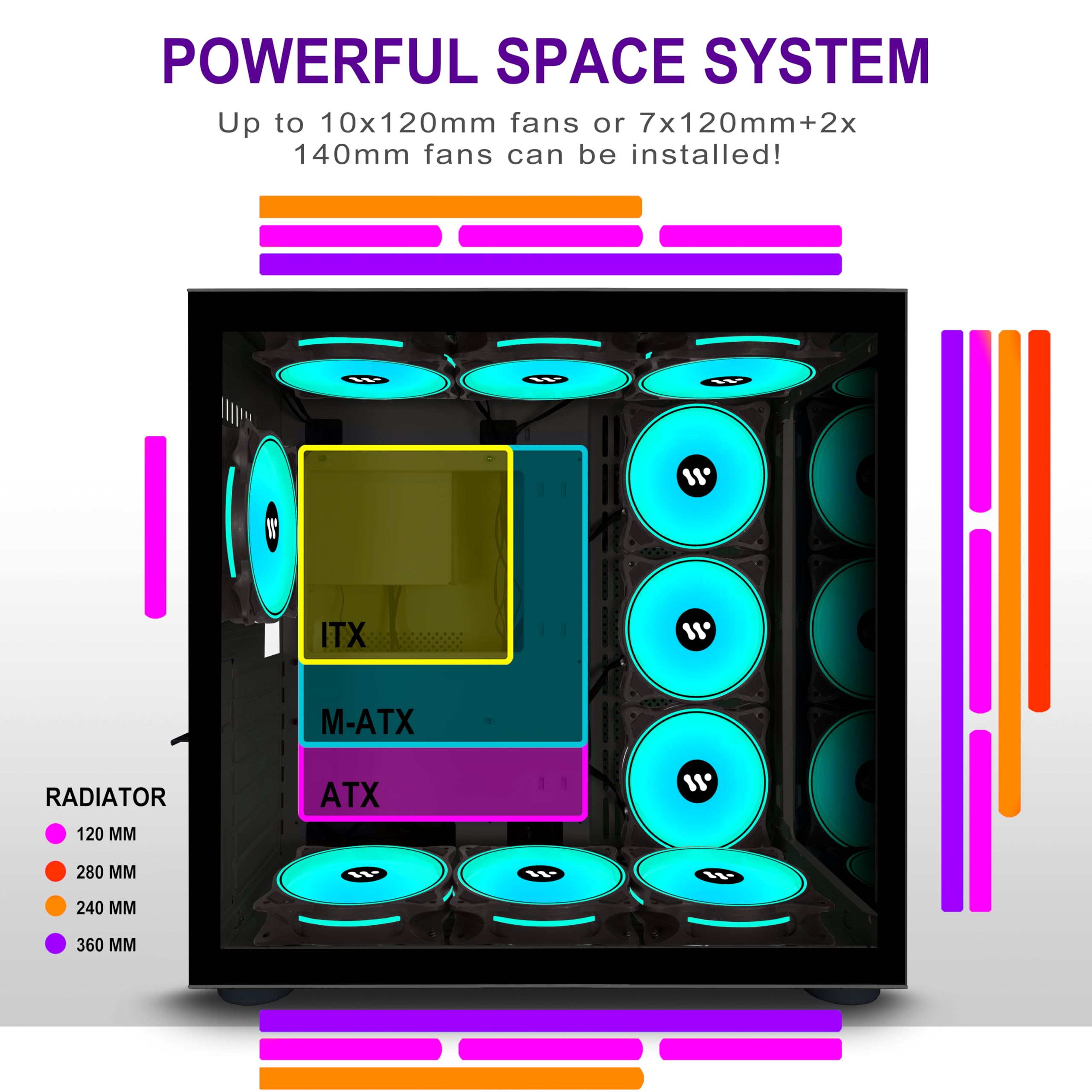 楽天市場】pcケース ミドルタワー pcケース,9 ARGBファン搭載、360MM