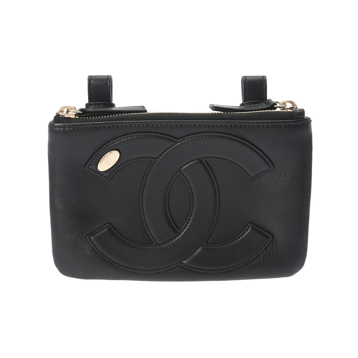 良品 シャネル ラムスキン ココマーク ウエスト ボディ バッグ ブラック