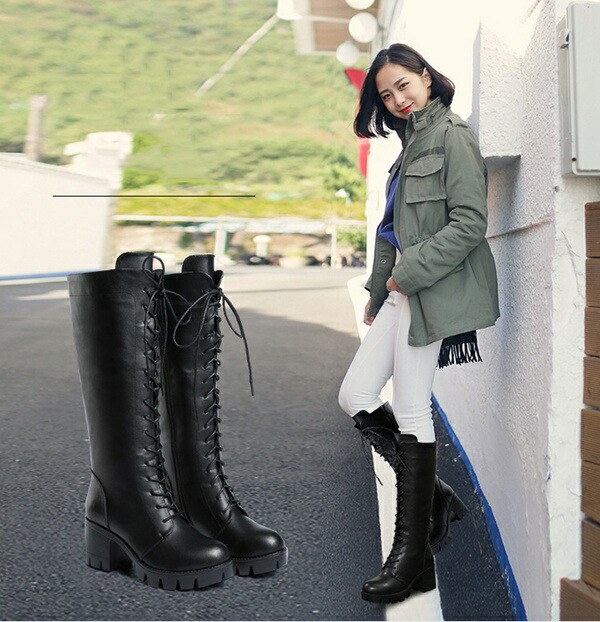 楽天市場】ヒール7cm ミドルブーツ 編み上げ ロングブーツ 裏地ボア 裏