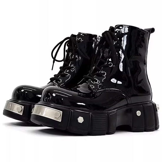 楽天市場】厚底ブーツ メンズ +7cm V系 エナメルブーツ 本革 レザー