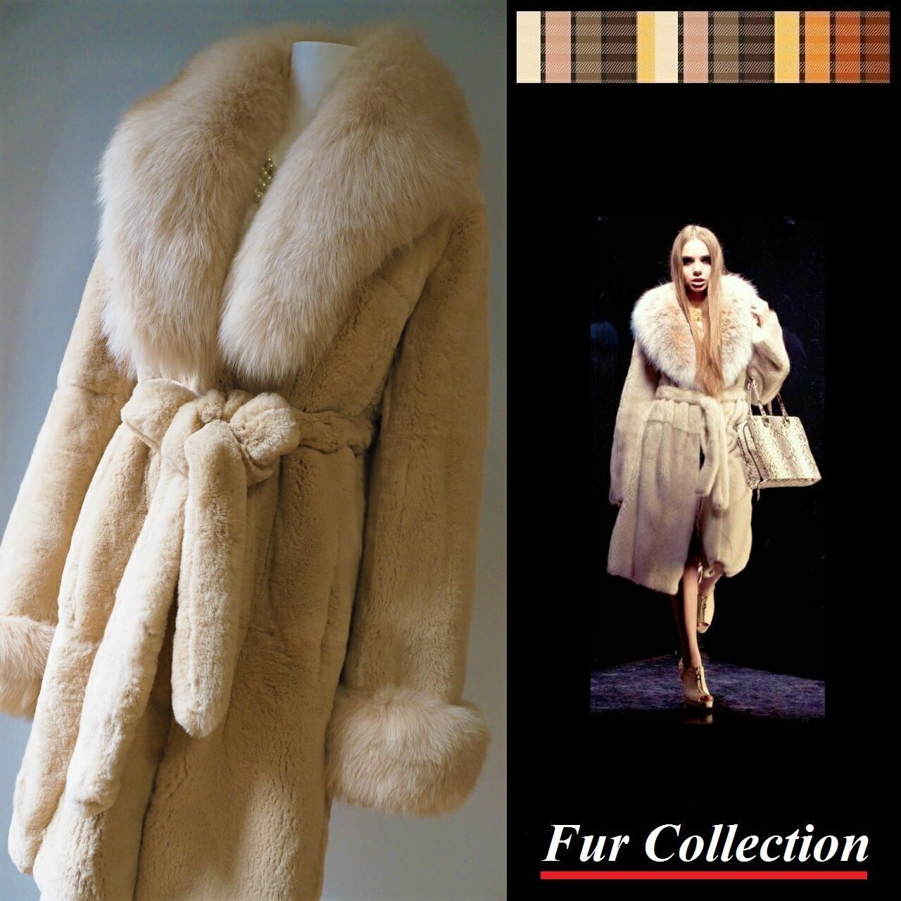 楽天市場】肉厚ベージュフォックスファー＆レッキス毛皮コート リアル