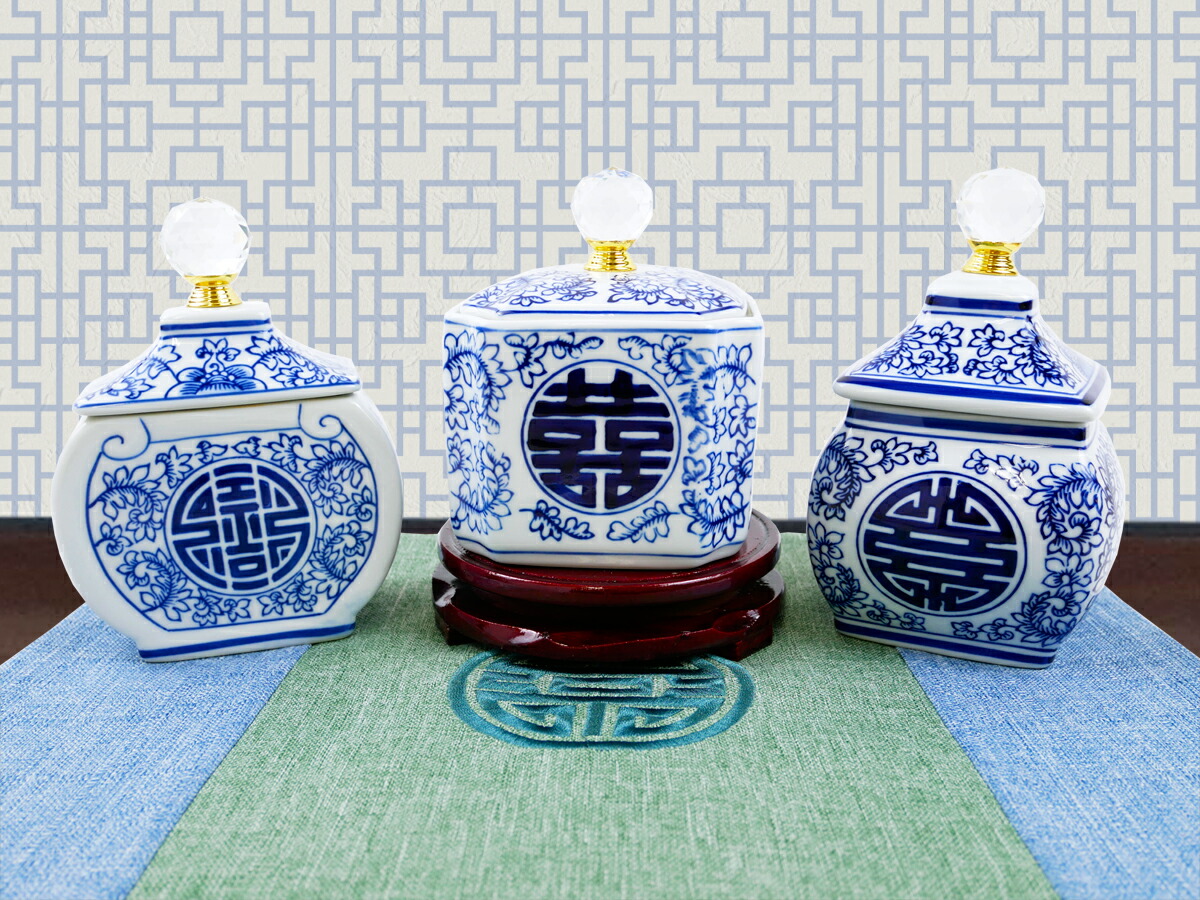 楽天市場】シノワズリ クリスタル 飾り壺 寿紋 ダブルハピネス 装飾