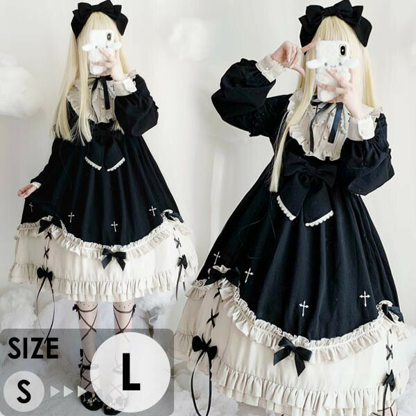 楽天市場】ロリータ ワンピース ゴスロリ 黒ロリ 可愛い 袖あり 長袖