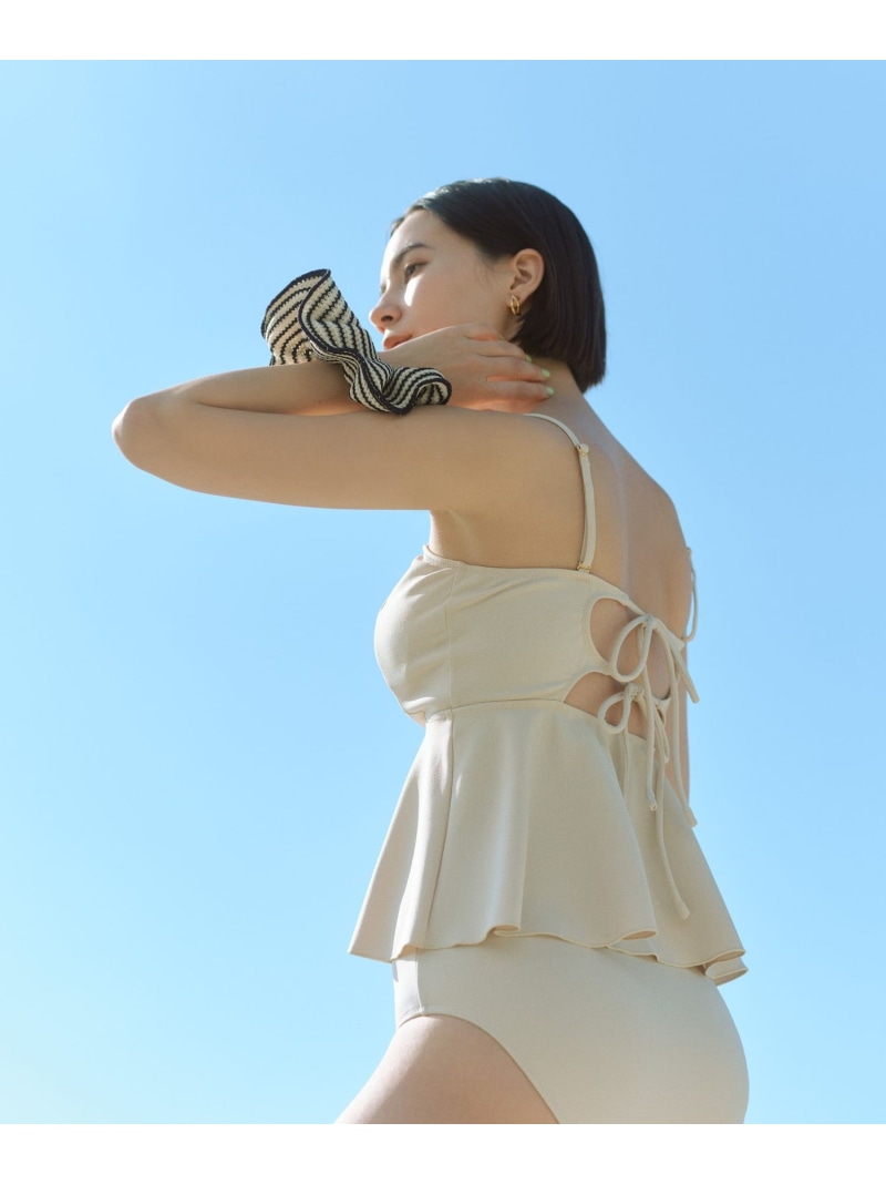 WEB限定】ペプラムスイムウェア 水着 ジョーゼット風 ペプラムビスチェ