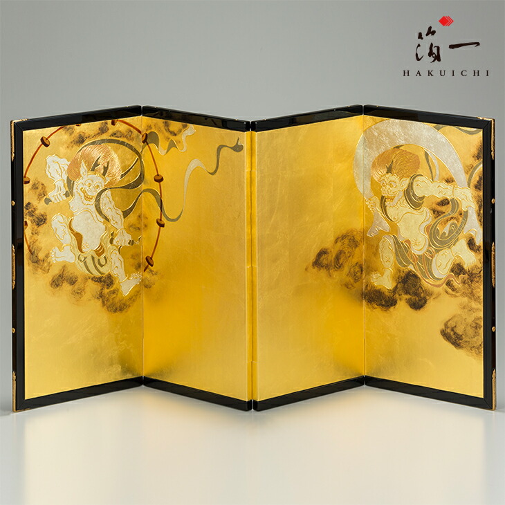 楽天市場】四曲小屏風 風神雷神図｜金箔の箔一（はくいち）｜金箔 屏風