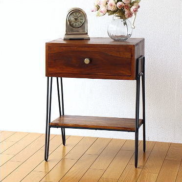 楽天市場】サイドテーブル 木製 アイアン ベッド ソファ 棚付き