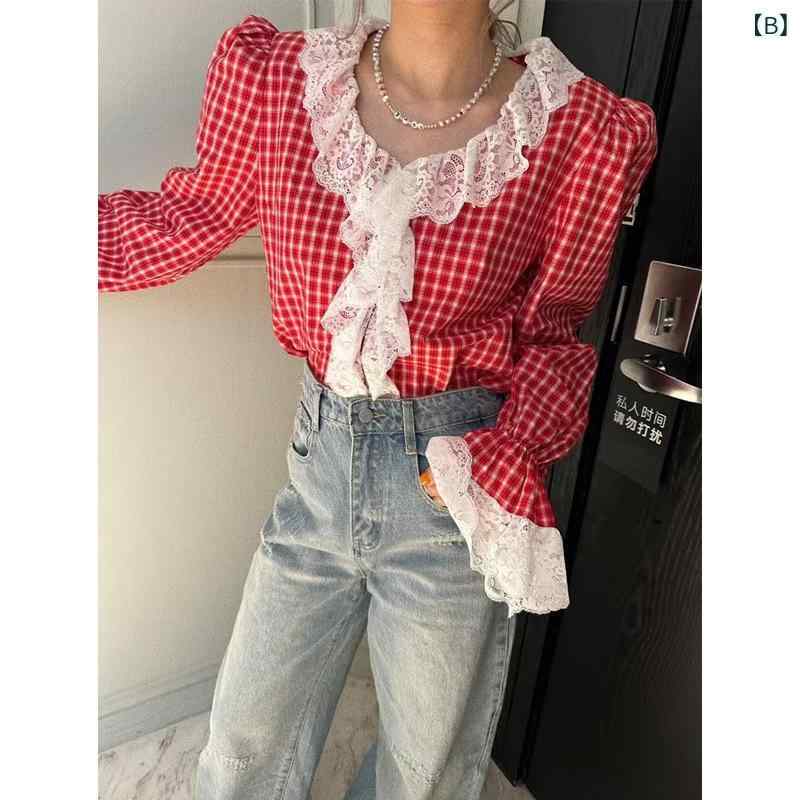 楽天市場】シャツ レディース レース Vネック ブラウス 長袖 襟フリル