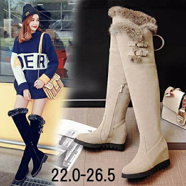 楽天市場】ポアブーツ ニーハイブーツ 薄い/厚いボア ヒール7.5 裏起毛