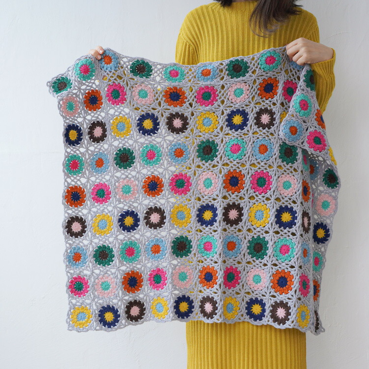 楽天市場】編み物キット #3-10 モチーフつなぎのひざ掛け 編み物 毛糸