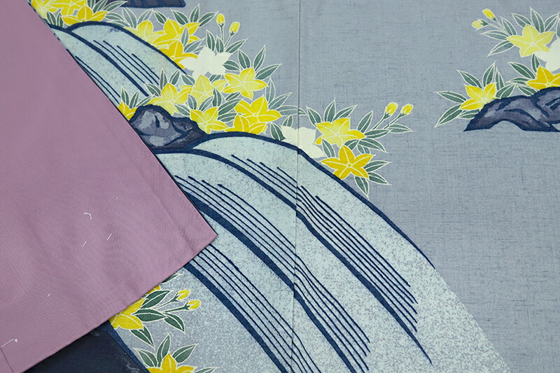 楽天市場】本場 結城紬 訪問着 正絹 着物 青 水色 花 鉄線 流水 岩