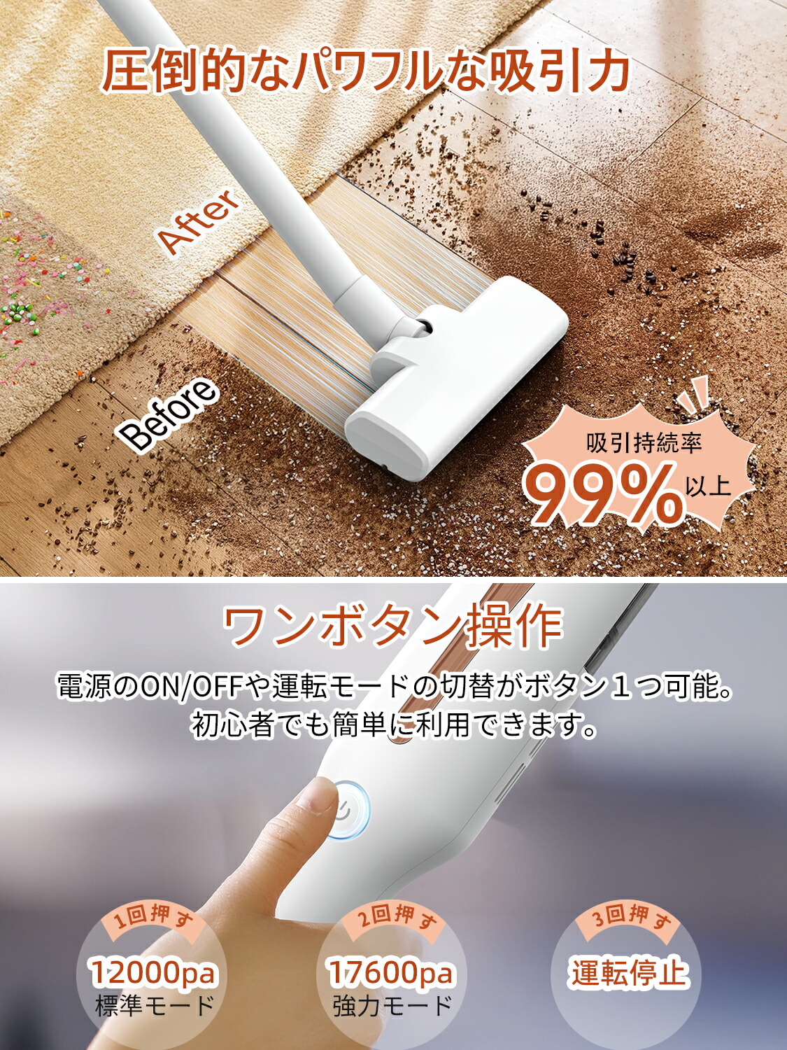 楽天市場】掃除機 コードレス 軽量 強力吸引 サイクロン 500g 17,600Pa