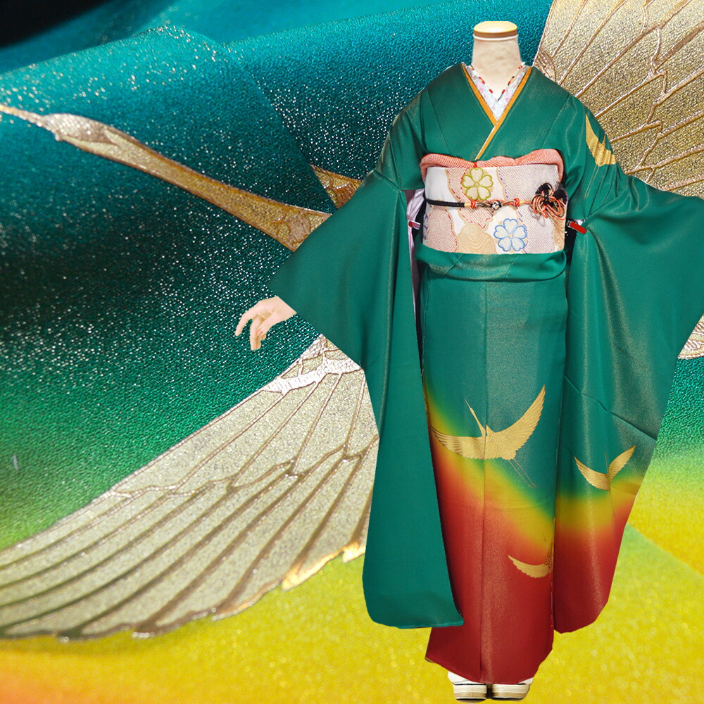 楽天市場】手染め 京友禅 金彩 正絹 振袖 30点 セット 緑 成人式 ふり