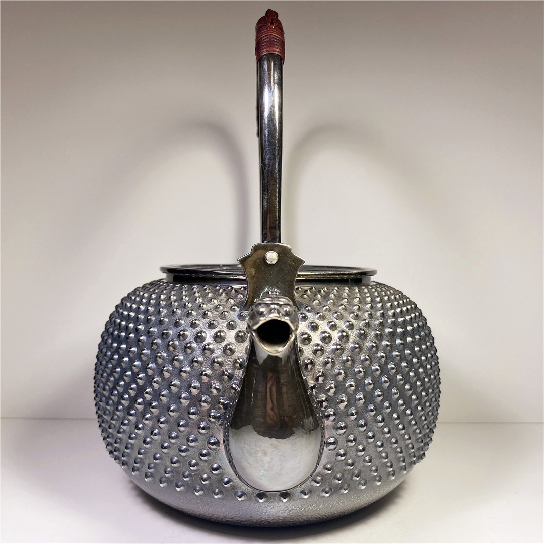 楽天市場】純銀細工 手作り 獣口 霰打出 鳴付 銀瓶 湯沸 純銀保証 約