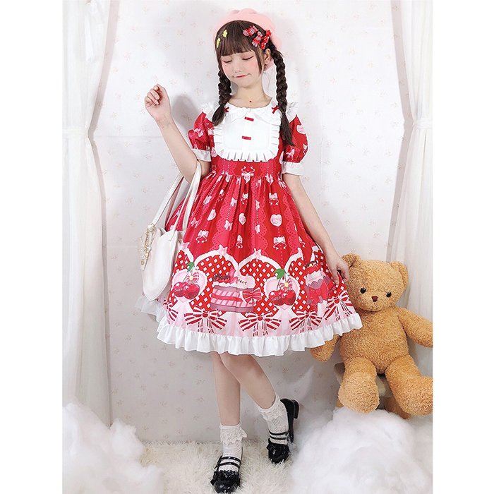 楽天市場】メルヘン ロリータ ワンピース スイーツ柄 半袖 ひざ上丈