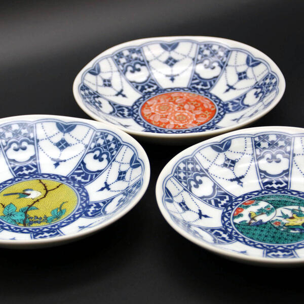 楽天市場】九谷焼 青風窯4号皿揃（5枚セット） 瓔珞紋時代画風SH-01