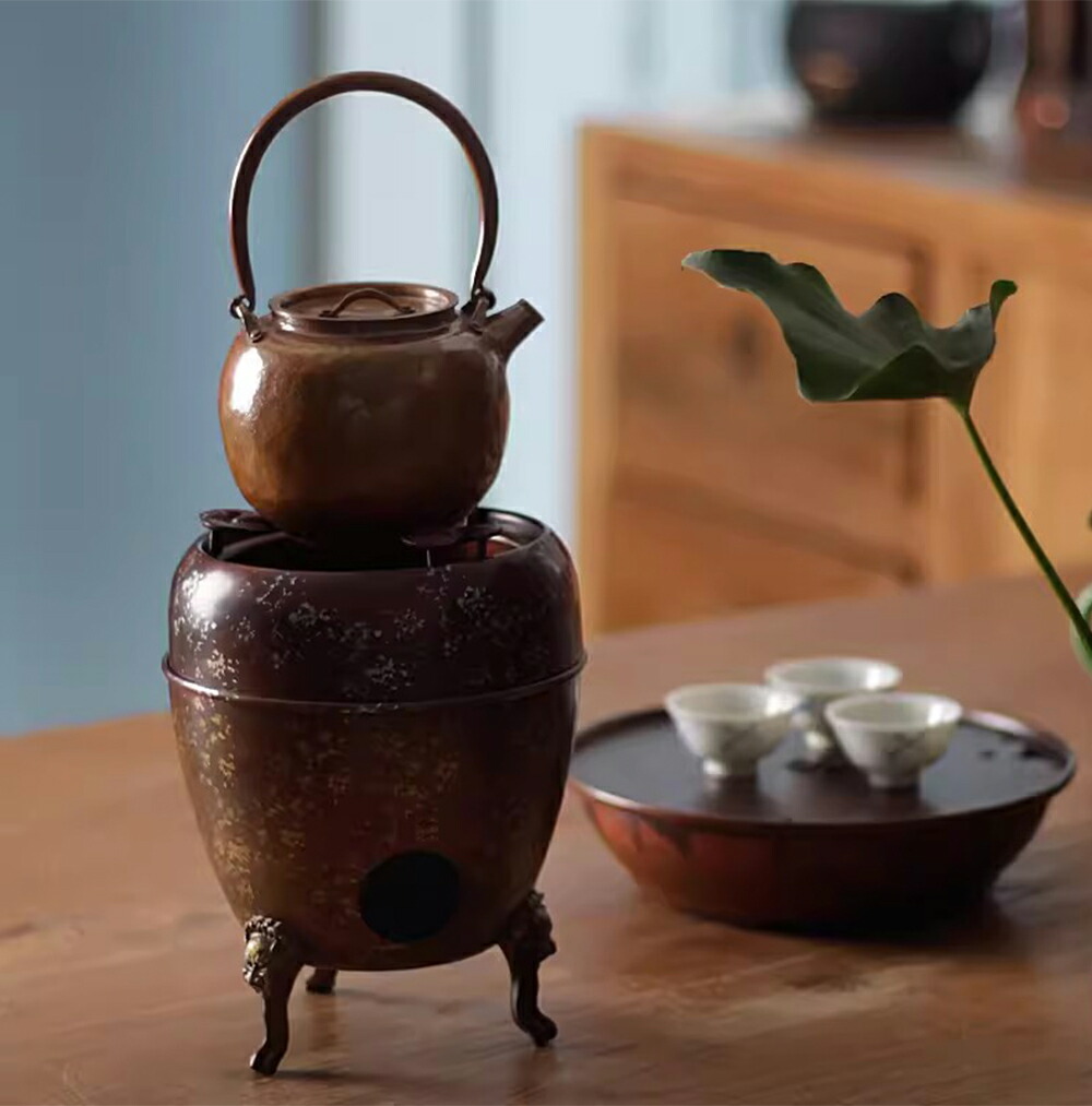 楽天市場】霊芝 銅 風炉 真鍮 ティーウォーマー 鉄瓶 急須