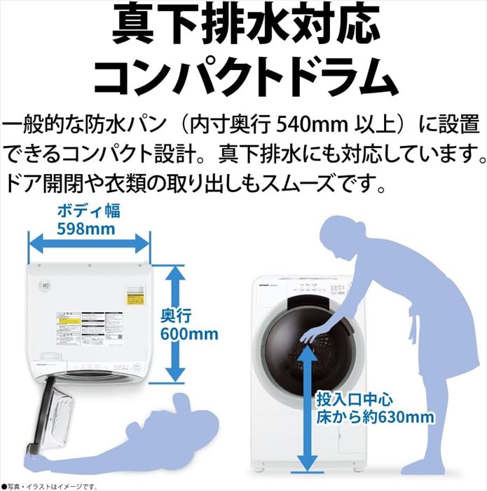 楽天市場】SHARP ドラム式洗濯乾燥機 ES-S7J-WL : insert