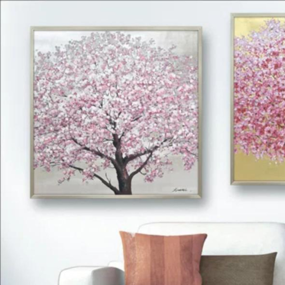 楽天市場】アートパネル オイルペイントアート 『シルバー サクラ』 83
