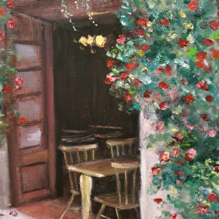 楽天市場】絵画 「蔓薔薇の咲くカフェ」 油彩画 油絵 原画 風景画 F10