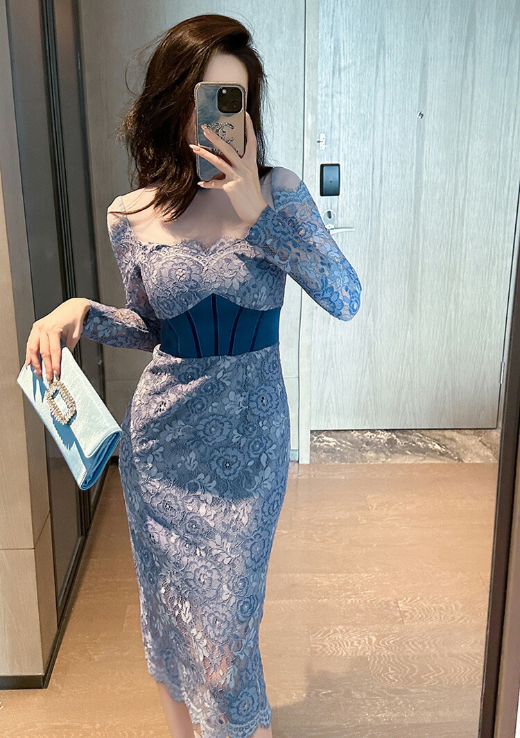 楽天市場】パーティードレス レース ワンピース 花柄ワンピ シースルー