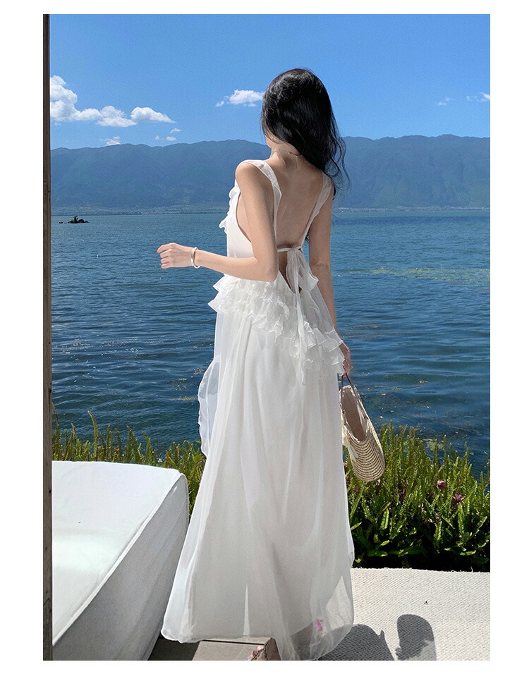 楽天市場】リゾートワンピ バックオープン ホワイト 白 ノースリーブ