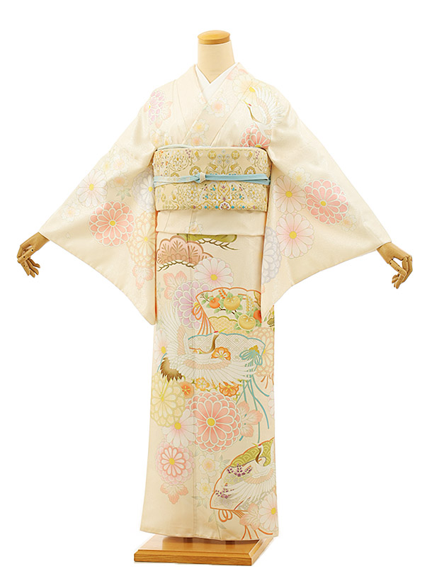 楽天市場】訪問着レンタルtc893 クリーム色 扇に鶴菊(化繊) 新品足袋