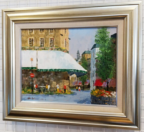 油絵 絵 絵画インテリア 額付(青緑＋金色の枠)F4-040314 子供雨あがり