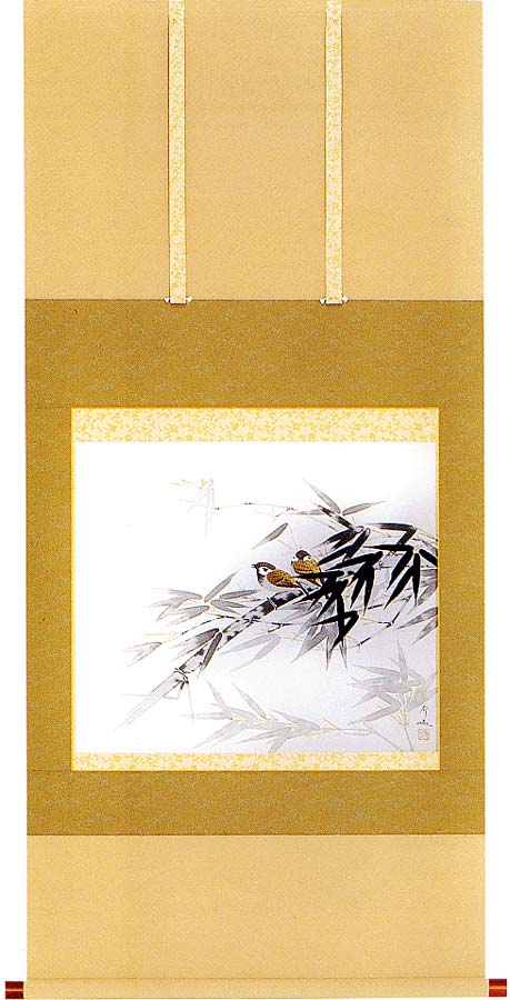 楽天市場】掛け軸 竹に雀 (井上秀城) 送料無料 【掛軸】【一間床】【丈