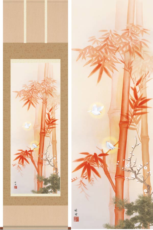 楽天市場】掛け軸 朱竹に白雀 (田村竹世) 送料無料 掛軸 : 掛け軸