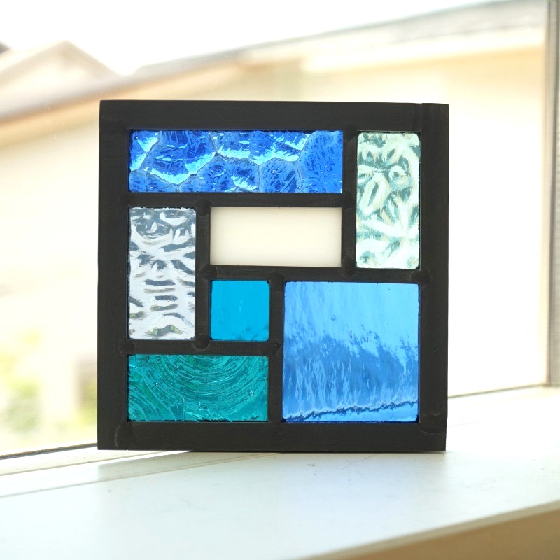 楽天市場】ステンドグラス パネル 住宅用 7つのスクエア ブルー