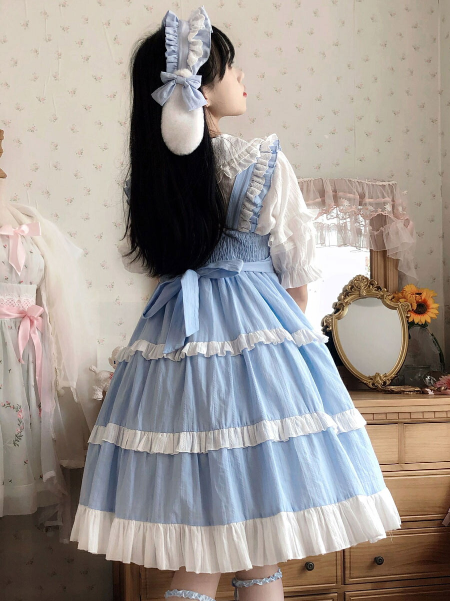 楽天市場】ゴシックロリータドレスフリルレースライトスカイブルー