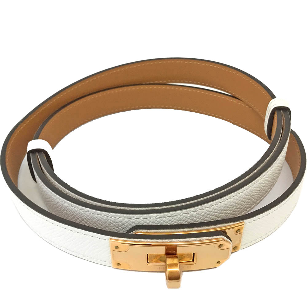 楽天市場】T【HERMES】ケリーベルト18 ホワイト ブラウン レザー