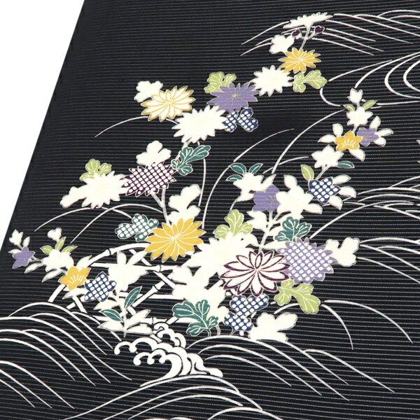 楽天市場】絽夏小紋 仕立て付き 十日町老舗染元 黒 秋草 菊 萩 流水