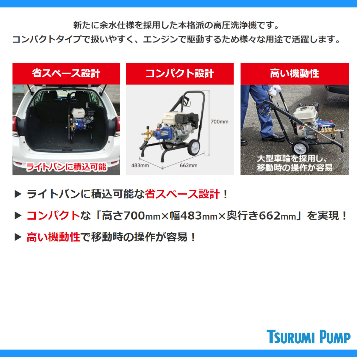 楽天市場】ツルミ 高圧洗浄機 HPJ-4120ME2 小型 エンジン式 吐出ホース
