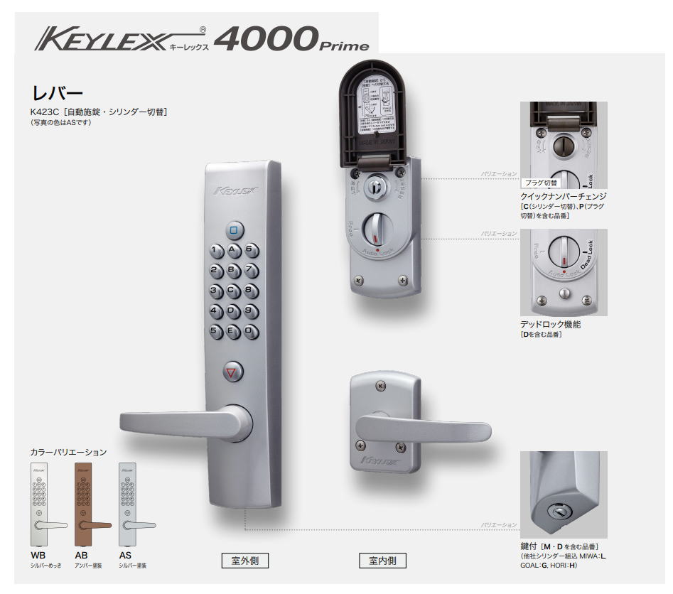 楽天市場】長沢製作所 キーレックス4000Prime レバー自動施錠鍵付