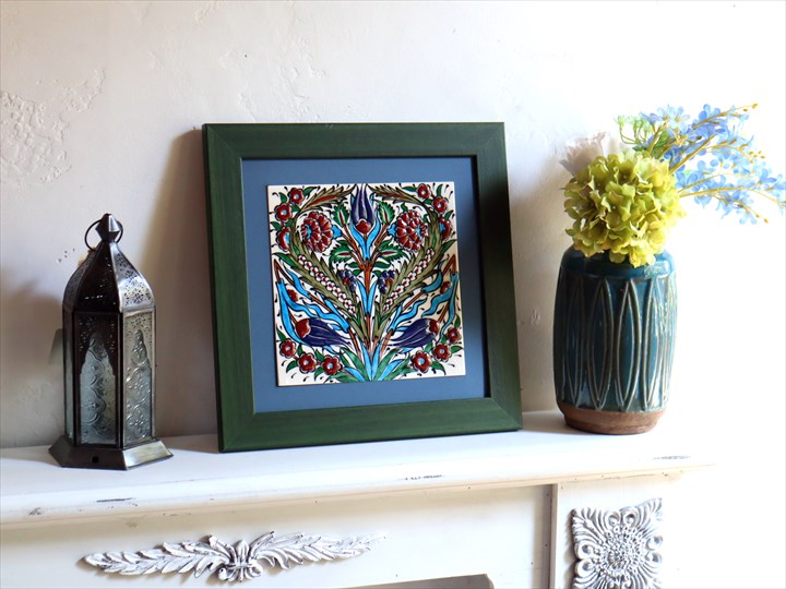 楽天市場】手書きタイル トルコ陶器 1枚額 H32×W32×D1.5cm