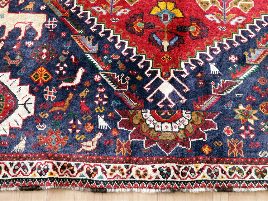 楽天市場】トライバルラグ カシュカイ族の手織り絨毯258×170cm赤い六角