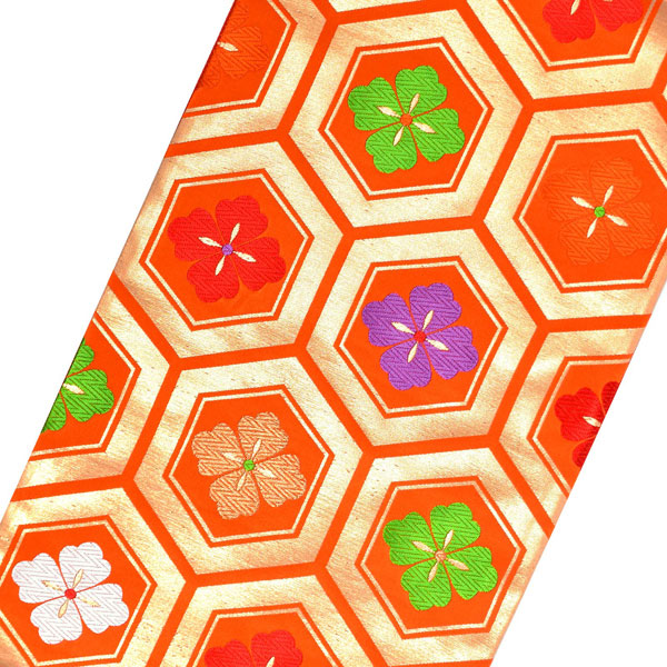 楽天市場】七五三 帯 7歳用 正絹袋帯 「朱色 亀甲花菱文」 未仕立て