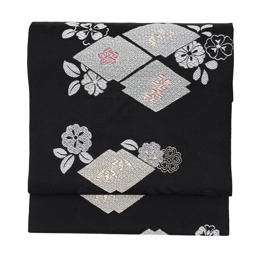 楽天市場】名古屋帯 黒 松皮菱 花 仕立て済 仕立て上がり 正絹 新品 未