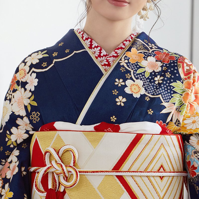 楽天市場】【成人式 振袖 レンタル】RS1451 正絹 紺 流水古典花フル