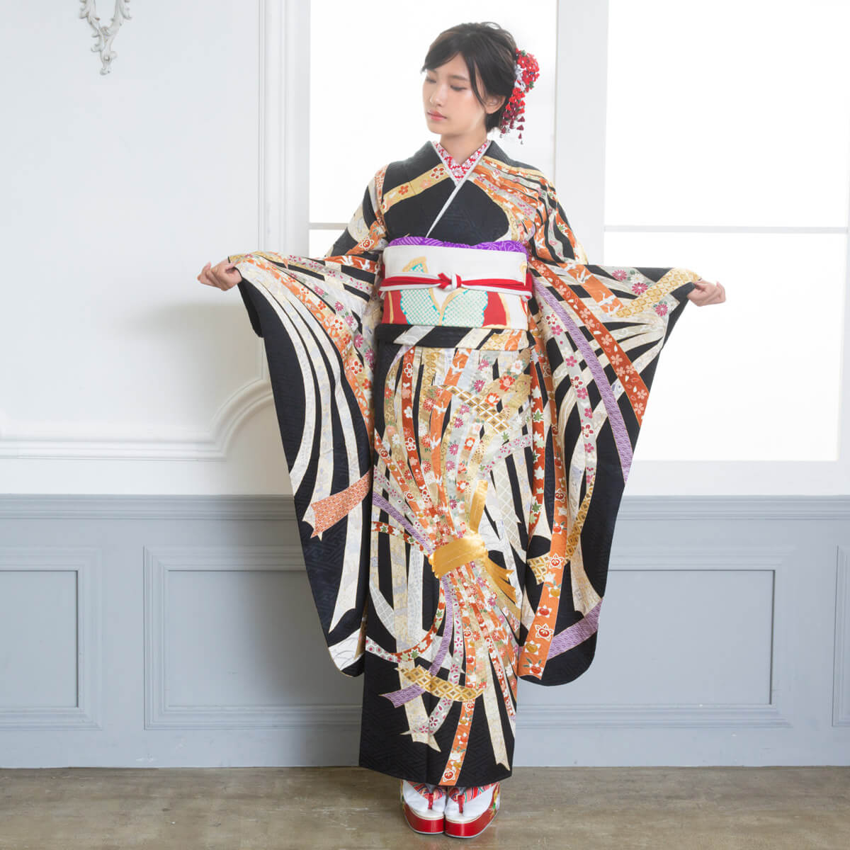 楽天市場】【成人式 振袖 レンタル】RS1426 正絹 黒 大熨斗目フル