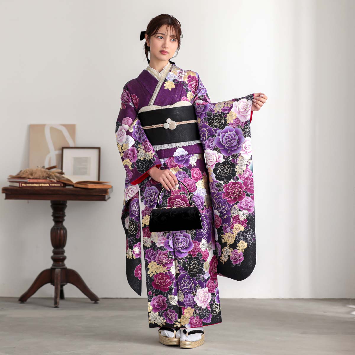 楽天市場】【成人式 振袖 レンタル】RS1188 正絹 紫 薔薇フルセット