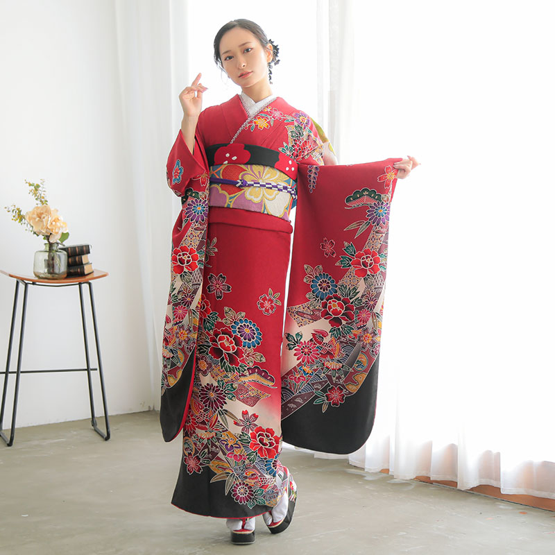 楽天市場】【振袖 レンタル】 結婚式 結納R1362 正絹 赤 紅型風 花熨斗