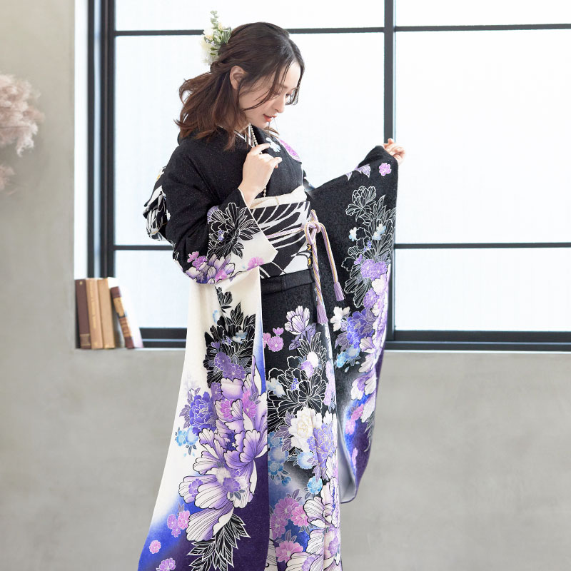 楽天市場】【振袖 レンタル】 結婚式 結納R1329 正絹 黒 牡丹に桜 振袖