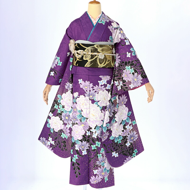 楽天市場】【成人式 振袖 レンタル】RS397紫 牡丹に洋花フルセット