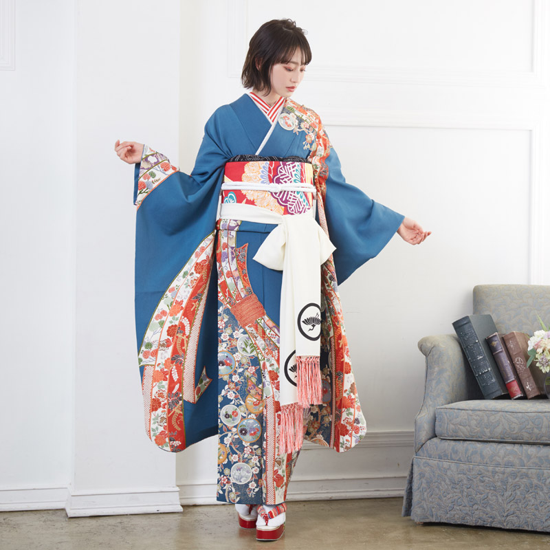 楽天市場】【振袖 レンタル】 結婚式 結納R727 正絹 青 枝桜に熨斗目文