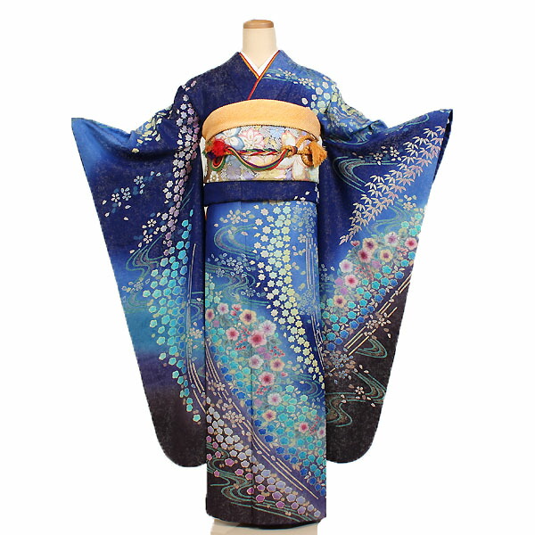 楽天市場】【レンタル】【振袖レンタル 青系・辻が花】正絹 振袖