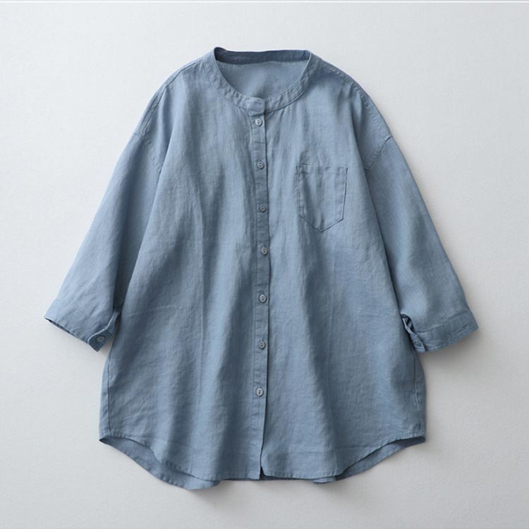 楽天市場】リネンシャツ レディース 長袖 ノーカラー ブラウス シャツ