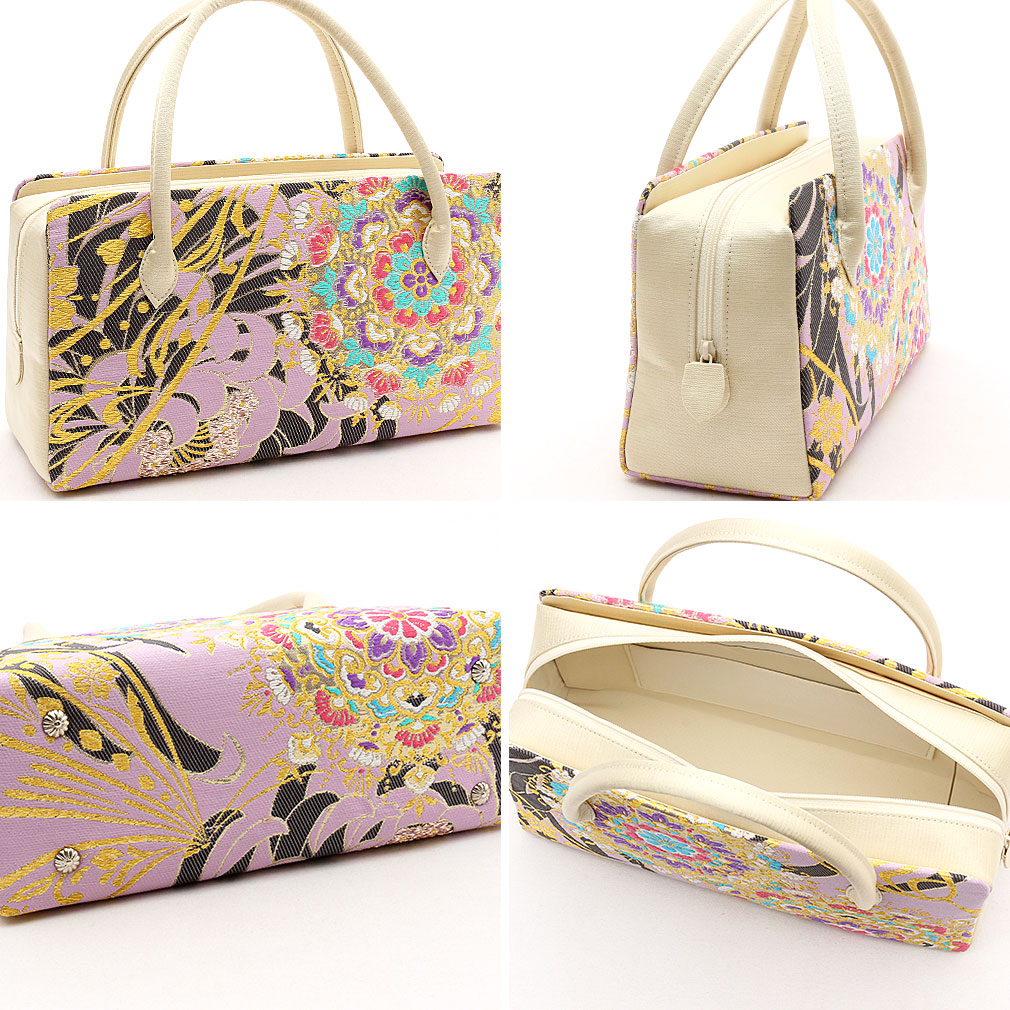 楽天市場】《値下げ！》 利休バッグ ＜紫×ゴールド／華紋＞ 正絹帯地